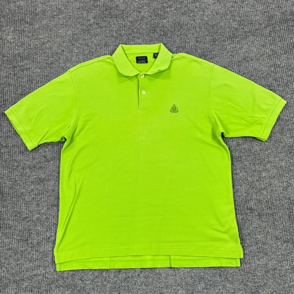 IZOD Mens Polo Shirt M Lime Green 100% Cotton Pique Embroidered Logo Golf